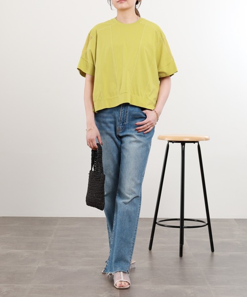 BRODIAEA(ブローディア)の「BRODIAEA ドロップショルダー切替カットソープルオーバー 半端袖(Tシャツ/カットソー・レディース・オフホワイト/グレイッシュベージュ/ブラック/ライトグリーン・40)」の6枚目の写真