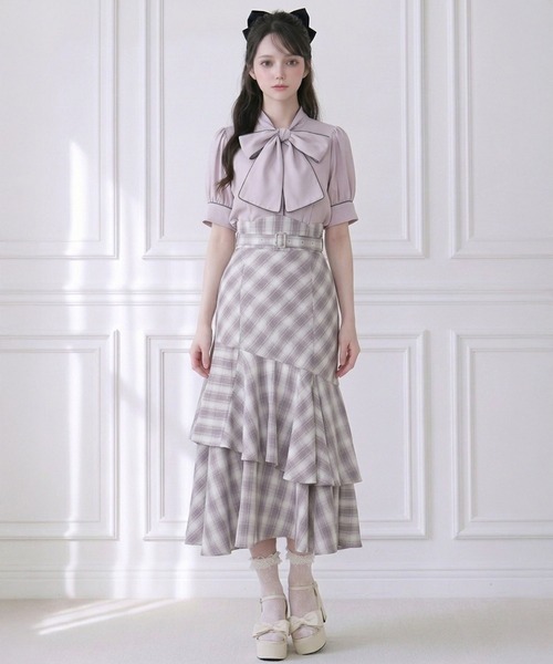 DearMyLoveRose(ディアマイラブローズ)の「配色パイピングボウタイブラウス(シャツ/ブラウス・レディース・ライラック/ホワイト/ブラック/ブルーグレー・LL~3L/L~LL/M-L)」の9枚目の写真