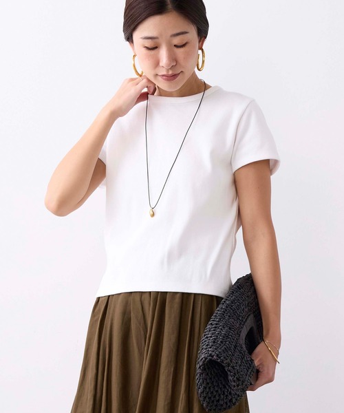 MICA&DEAL（マイカ＆ディール）の「リブコンパクトTシャツ（Tシャツ/カットソー・レディース・グリーン/ブラウン/ホワイト/ブラック/ストライプ・FREE）」の2枚目の写真