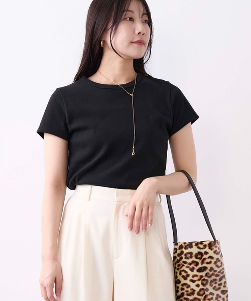 MICA&DEAL（マイカ＆ディール）の「リブコンパクトTシャツ（Tシャツ/カットソー・レディース・グリーン/ブラウン/ホワイト/ブラック/ストライプ・FREE）」の3枚目の写真