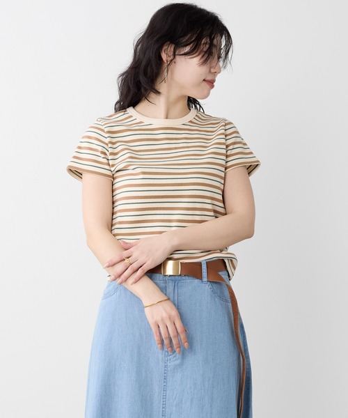 MICA&DEAL（マイカ＆ディール）の「リブコンパクトTシャツ（Tシャツ/カットソー・レディース・グリーン/ブラウン/ホワイト/ブラック/ストライプ・FREE）」の17枚目の写真