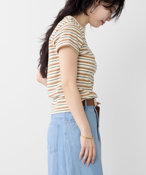 MICA&DEAL（マイカ＆ディール）の「リブコンパクトTシャツ（Tシャツ/カットソー・レディース・グリーン/ブラウン/ホワイト/ブラック/ストライプ・FREE）」の20枚目の写真