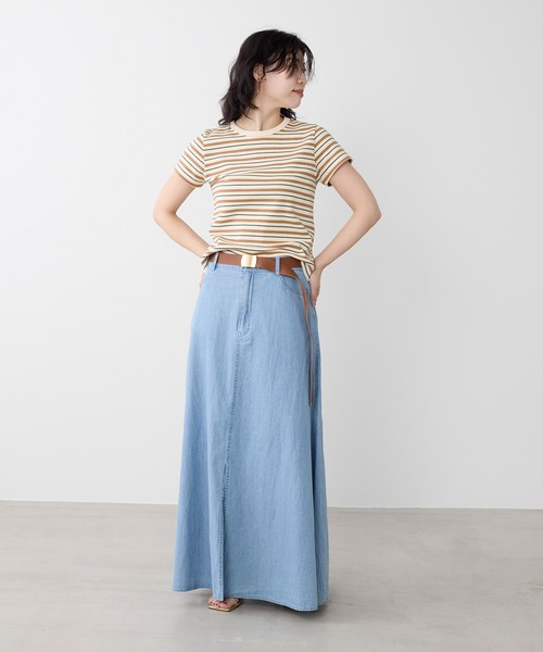 MICA&DEAL（マイカ＆ディール）の「リブコンパクトTシャツ（Tシャツ/カットソー・レディース・グリーン/ブラウン/ホワイト/ブラック/ストライプ・FREE）」の21枚目の写真