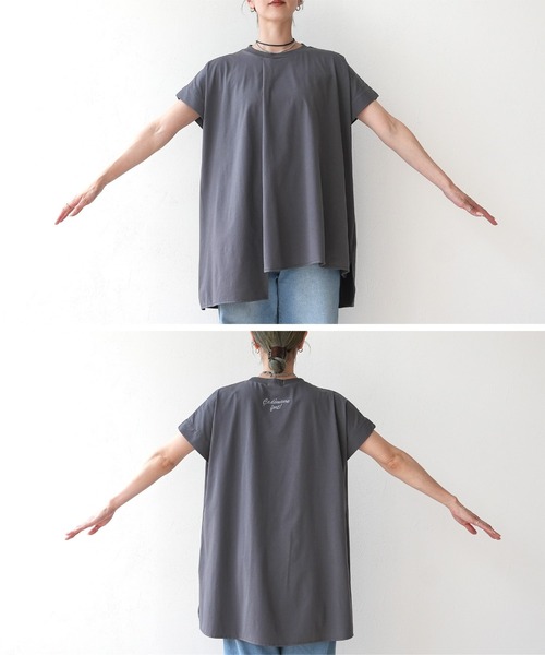 reca(レカ)の「【接触冷感】ロゴ刺繍アシメタックチュニックTシャツ(Tシャツ/カットソー・レディース・ライトグリーン/オフホワイト/チャコールグレー・FREE)」の22枚目の写真