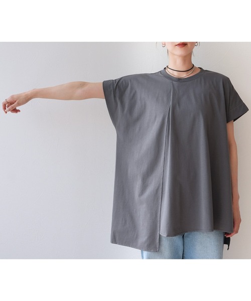 reca(レカ)の「【接触冷感】アシメフロントタックチュニック(Tシャツ/カットソー・レディース・ライトグリーン/オフホワイト/チャコールグレー・FREE)」の10枚目の写真