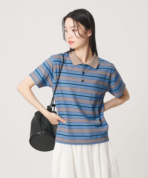 BEAUTY&YOUTH UNITED ARROWS(ビューティーアンドユースユナイテッドアローズ)の「【WEB限定】マルチボーダー ポロカラーTシャツ(ポロシャツ・レディース・ブラウン/パープル/コバルトブルー・FREE)」の2枚目の写真
