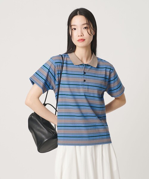 BEAUTY&YOUTH UNITED ARROWS(ビューティーアンドユースユナイテッドアローズ)の「【WEB限定】マルチボーダー ポロカラーTシャツ(ポロシャツ・レディース・ブラウン/パープル/コバルトブルー・FREE)」の4枚目の写真