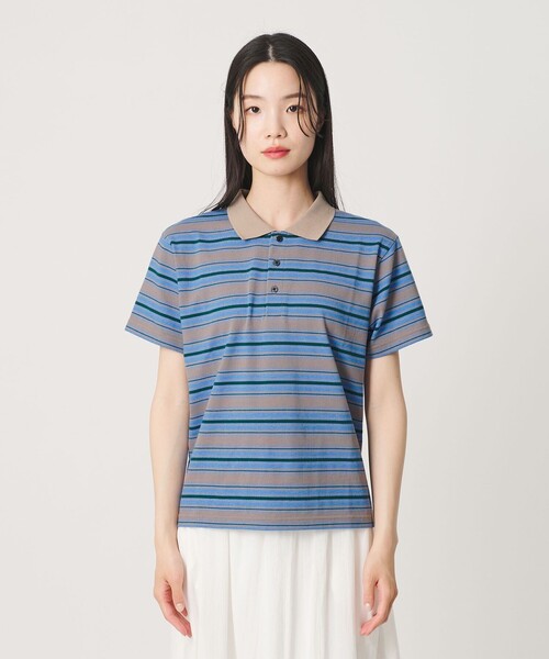 BEAUTY&YOUTH UNITED ARROWS(ビューティーアンドユースユナイテッドアローズ)の「【WEB限定】マルチボーダー ポロカラーTシャツ(ポロシャツ・レディース・ブラウン/パープル/コバルトブルー・FREE)」の13枚目の写真