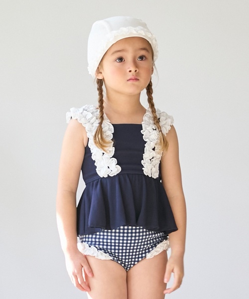 petit main（プティマイン）の「【SWIM】肩フリルタンキニ（水着・キッズ・アイボリー/ネイビー/ピンク・80ｃｍ/100cm/120cm/90cm/130cm/110cm）」の9枚目の写真