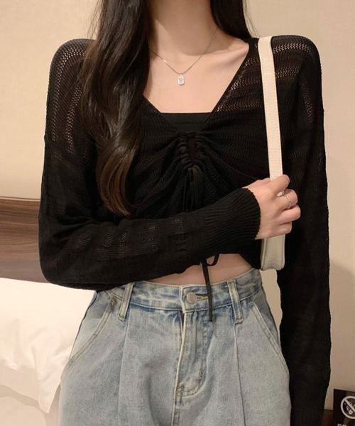 mielu(ミエル)の「クロップドドロストニット(ニット/セーター・レディース・ピンク/ブラック/ホワイト/ブラウン・FREE)」の1枚目の写真