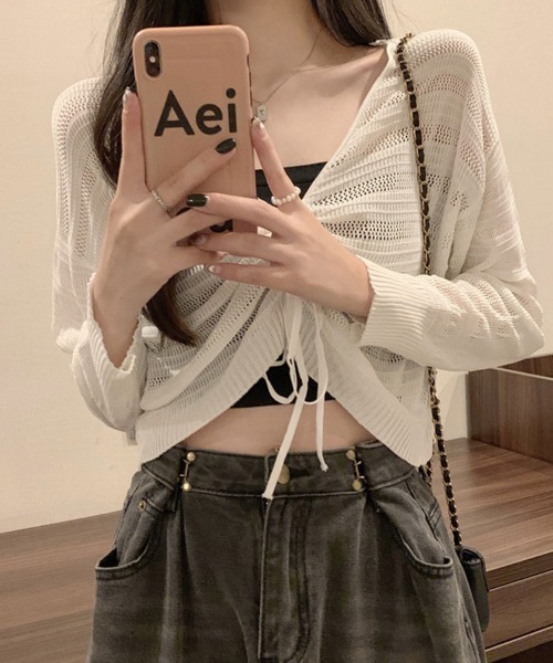 mielu(ミエル)の「クロップドドロストニット(ニット/セーター・レディース・ピンク/ブラック/ホワイト/ブラウン・FREE)」の5枚目の写真
