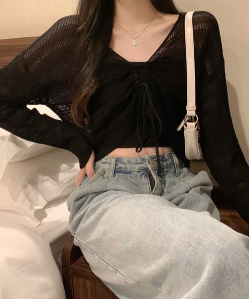 mielu(ミエル)の「クロップドドロストニット(ニット/セーター・レディース・ピンク/ブラック/ホワイト/ブラウン・FREE)」の15枚目の写真