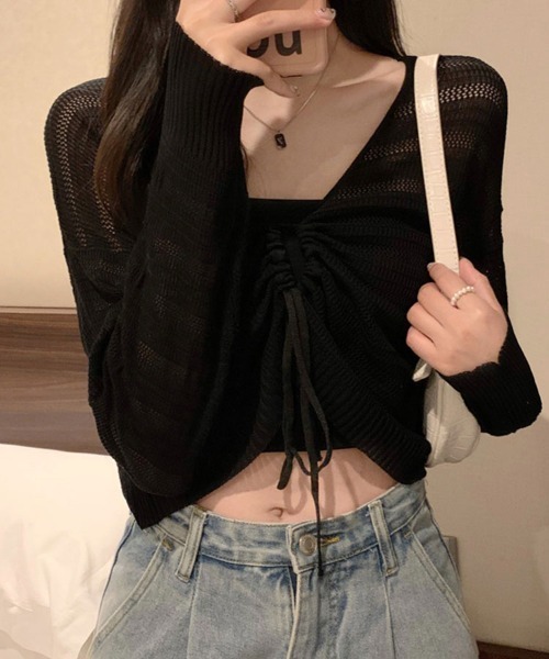 mielu(ミエル)の「クロップドドロストニット(ニット/セーター・レディース・ピンク/ブラック/ホワイト/ブラウン・FREE)」の16枚目の写真
