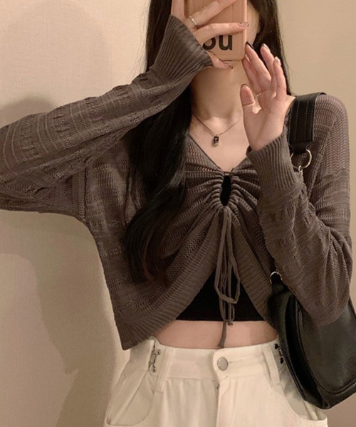 mielu(ミエル)の「クロップドドロストニット(ニット/セーター・レディース・ピンク/ブラック/ホワイト/ブラウン・FREE)」の19枚目の写真