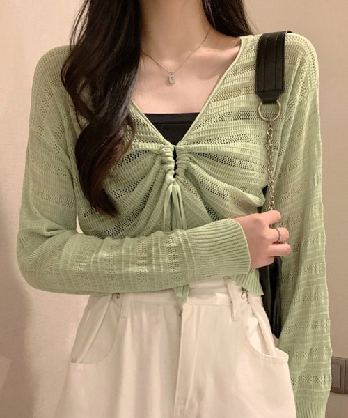 mielu(ミエル)の「クロップドドロストニット(ニット/セーター・レディース・ピンク/ブラック/ホワイト/ブラウン・FREE)」の20枚目の写真
