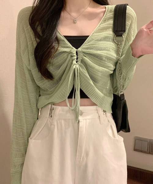 mielu(ミエル)の「クロップドドロストニット(ニット/セーター・レディース・ピンク/ブラック/ホワイト/ブラウン・FREE)」の9枚目の写真