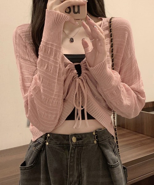 mielu(ミエル)の「クロップドドロストニット(ニット/セーター・レディース・ピンク/ブラック/ホワイト/ブラウン・FREE)」の12枚目の写真