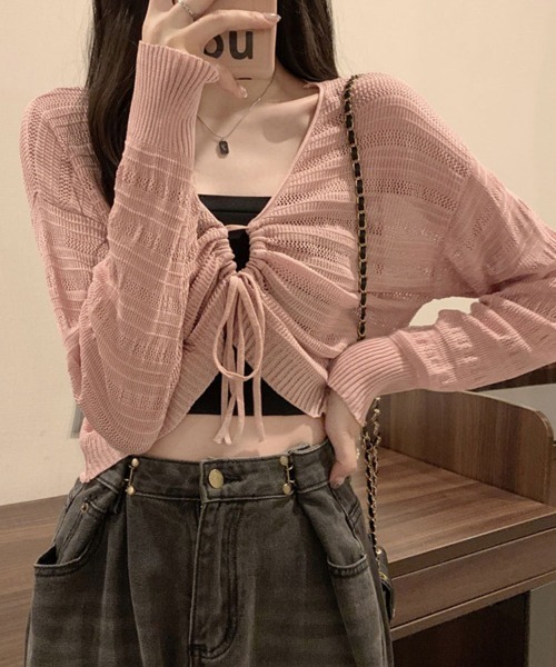 mielu(ミエル)の「クロップドドロストニット(ニット/セーター・レディース・ピンク/ブラック/ホワイト/ブラウン・FREE)」の13枚目の写真
