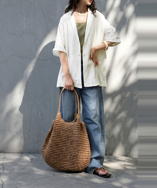 antiqua(アンティカ)の「インド綿 レース ジャケット(テーラードジャケット・レディース・ブラック/ホワイト・ONESIZE)」の3枚目の写真