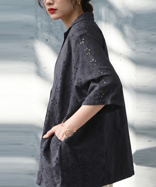 antiqua(アンティカ)の「インド綿 レース ジャケット(テーラードジャケット・レディース・ブラック/ホワイト・ONESIZE)」の9枚目の写真