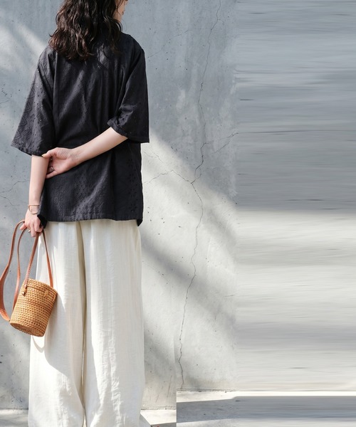antiqua(アンティカ)の「インド綿 レース ジャケット(テーラードジャケット・レディース・ブラック/ホワイト・ONESIZE)」の10枚目の写真