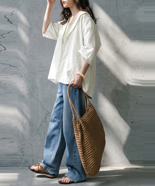 antiqua(アンティカ)の「インド綿 レース ジャケット(テーラードジャケット・レディース・ブラック/ホワイト・ONESIZE)」の5枚目の写真