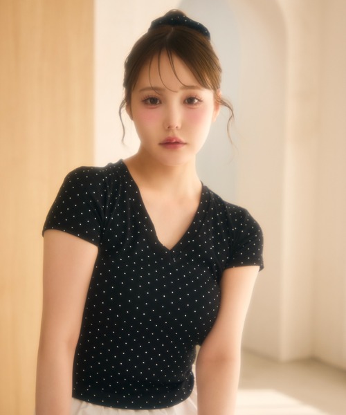 miune(ミューヌ)の「【シュシュSET】ドットトップス(Tシャツ/カットソー・レディース・ホワイト/ブラック/グレー・FREE)」の9枚目の写真