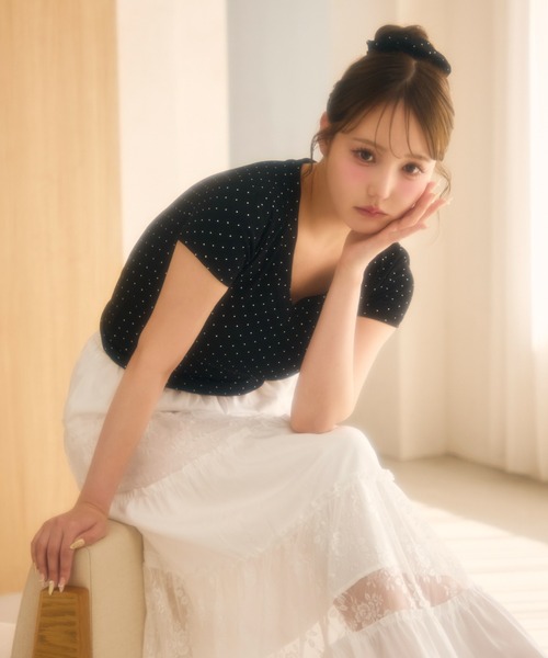 miune(ミューヌ)の「【シュシュSET】ドットトップス(Tシャツ/カットソー・レディース・ホワイト/ブラック/グレー・FREE)」の10枚目の写真
