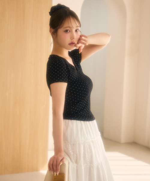 miune(ミューヌ)の「【シュシュSET】ドットトップス(Tシャツ/カットソー・レディース・ホワイト/ブラック/グレー・FREE)」の13枚目の写真