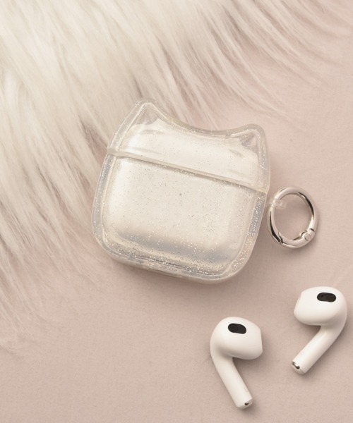 Apple AirPods Pro 第2世代 + 透明猫耳ケース float】猫耳デザイン ラメ クリア エアポッズ/エアポッズプロ ケース