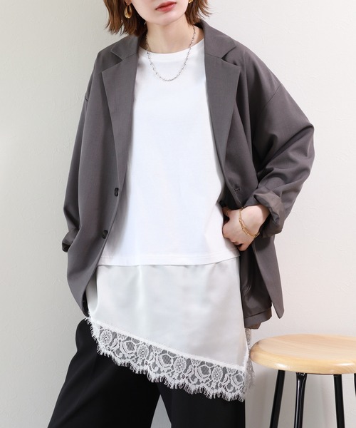 atONE(アットワン)の「レースドッキングTシャツ 半端袖(Tシャツ/カットソー・レディース・ブラック/オフホワイト・F)」の16枚目の写真