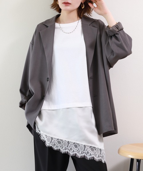 atONE(アットワン)の「レースドッキングTシャツ 半端袖(Tシャツ/カットソー・レディース・ブラック/オフホワイト・F)」の15枚目の写真