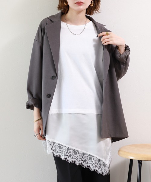 atONE(アットワン)の「レースドッキングTシャツ 半端袖(Tシャツ/カットソー・レディース・ブラック/オフホワイト・F)」の17枚目の写真