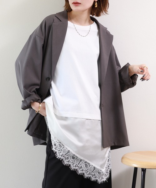 atONE(アットワン)の「レースドッキングTシャツ 半端袖(Tシャツ/カットソー・レディース・ブラック/オフホワイト・F)」の13枚目の写真