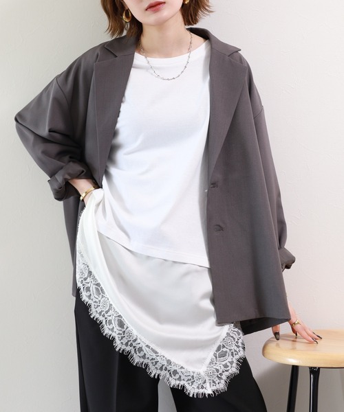 atONE(アットワン)の「レースドッキングTシャツ 半端袖(Tシャツ/カットソー・レディース・ブラック/オフホワイト・F)」の14枚目の写真