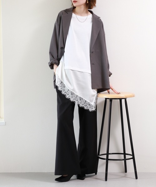 atONE(アットワン)の「レースドッキングTシャツ 半端袖(Tシャツ/カットソー・レディース・ブラック/オフホワイト・F)」の18枚目の写真