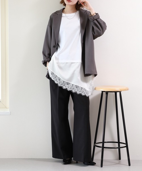 atONE(アットワン)の「レースドッキングTシャツ 半端袖(Tシャツ/カットソー・レディース・ブラック/オフホワイト・F)」の19枚目の写真