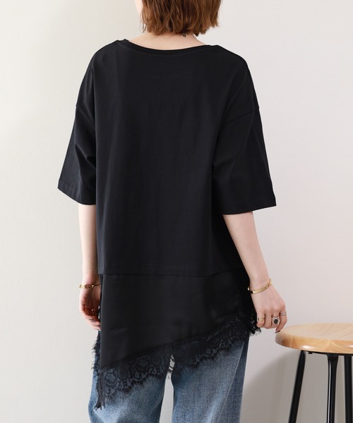 atONE(アットワン)の「レースドッキングTシャツ 半端袖(Tシャツ/カットソー・レディース・ブラック/オフホワイト・F)」の9枚目の写真
