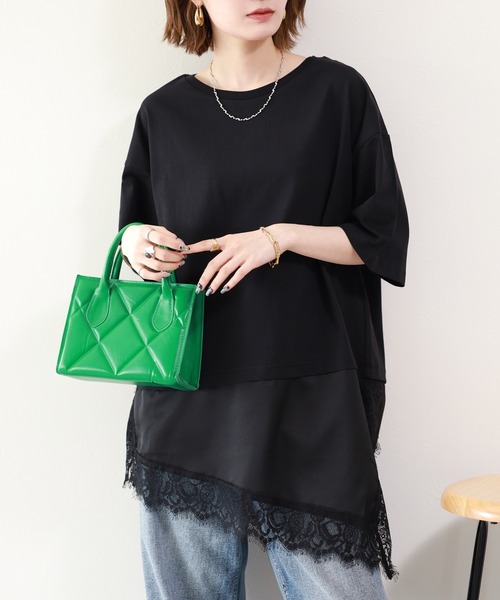 atONE(アットワン)の「レースドッキングTシャツ 半端袖(Tシャツ/カットソー・レディース・ブラック/オフホワイト・F)」の21枚目の写真