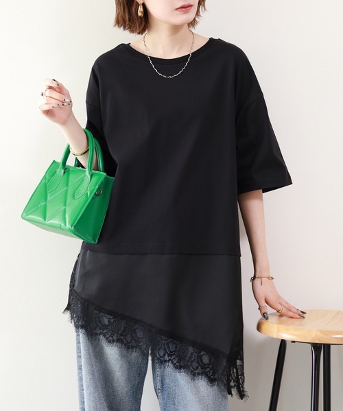 atONE(アットワン)の「レースドッキングTシャツ 半端袖(Tシャツ/カットソー・レディース・ブラック/オフホワイト・F)」の22枚目の写真