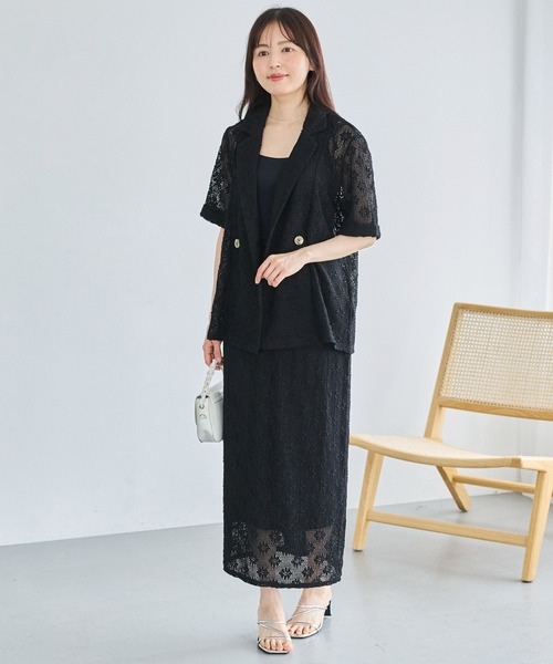 LAVEANGE(ラビアンジェ)の「レースナロースカート|ON/OFF使える/セットアップ対応/Iラインスカート/きれいめ/上品見え/ウエストゴム(スカート・レディース・オフホワイト/ブラック・M/LL/3L/4L)」の13枚目の写真