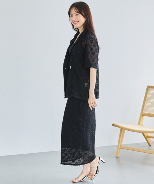LAVEANGE(ラビアンジェ)の「レースナロースカート|ON/OFF使える/セットアップ対応/Iラインスカート/きれいめ/上品見え/ウエストゴム(スカート・レディース・オフホワイト/ブラック・M/LL/3L/4L)」の16枚目の写真