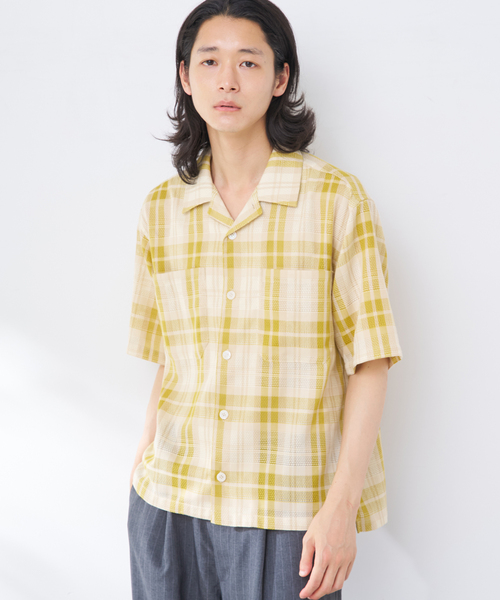 B.C STOCK（ベーセーストック）の「ビッグチェックメッシュシャツ（シャツ/ブラウス・メンズ・イエロー/ブルー系その他/ブラウン・FREE）」の3枚目の写真