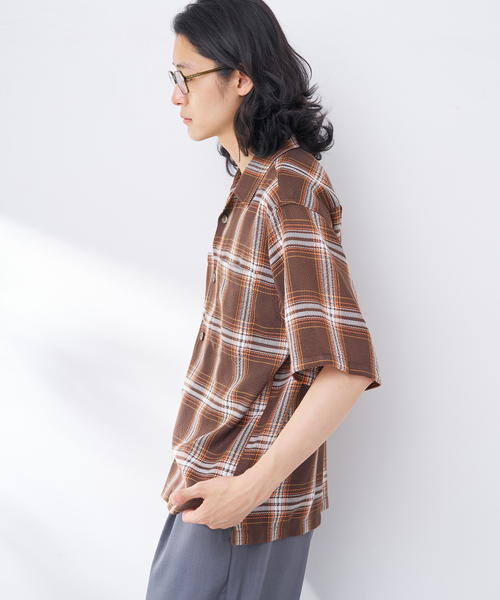 B.C STOCK（ベーセーストック）の「ビッグチェックメッシュシャツ（シャツ/ブラウス・メンズ・イエロー/ブルー系その他/ブラウン・FREE）」の9枚目の写真