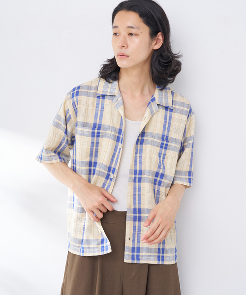 B.C STOCK（ベーセーストック）の「ビッグチェックメッシュシャツ（シャツ/ブラウス・メンズ・イエロー/ブルー系その他/ブラウン・FREE）」の6枚目の写真