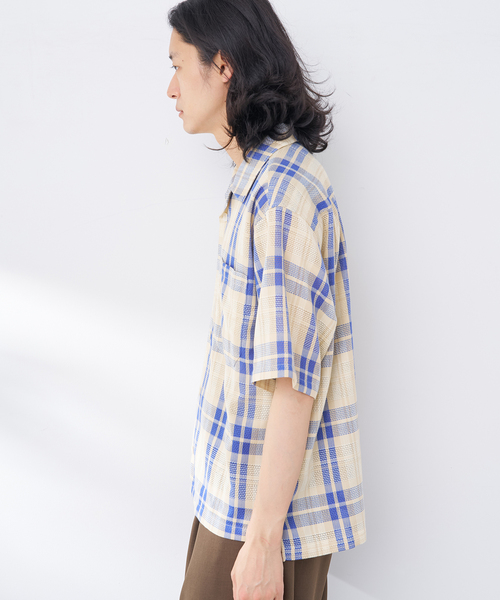 B.C STOCK（ベーセーストック）の「ビッグチェックメッシュシャツ（シャツ/ブラウス・メンズ・イエロー/ブルー系その他/ブラウン・FREE）」の5枚目の写真