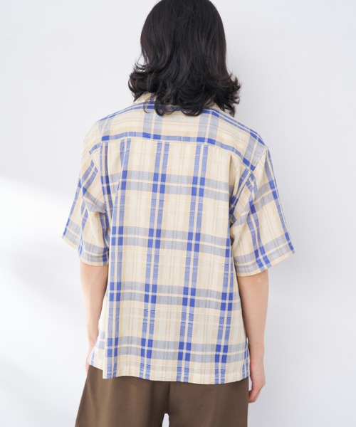 B.C STOCK（ベーセーストック）の「ビッグチェックメッシュシャツ（シャツ/ブラウス・メンズ・イエロー/ブルー系その他/ブラウン・FREE）」の4枚目の写真
