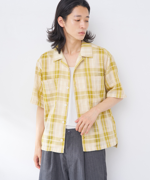 B.C STOCK（ベーセーストック）の「ビッグチェックメッシュシャツ（シャツ/ブラウス・メンズ・イエロー/ブルー系その他/ブラウン・FREE）」の22枚目の写真