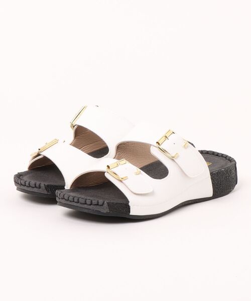 Piedi Nudi(ピエディヌーディ)の「<SHOP select> もちもちクッション ダブルベルトサンダル(サンダル・レディース・ブラウン/ブラック/ホワイト・L/LL/M/S)」の2枚目の写真