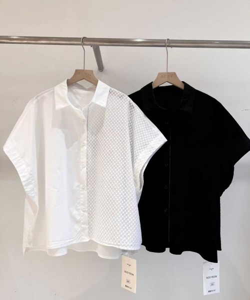 WESTSEA(ウエストシー)の「異素材切替 アシンメトリー ドット柄 半袖シャツブラウス(シャツ/ブラウス・レディース・ホワイト系その他/ブラック/ブラック系その他/ホワイト・FREE)」の13枚目の写真
